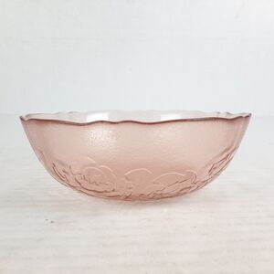 🛍Vtg PinkGlass Rose Arcoroc Serving Bowl, Luminar France Floral Scalloped Edge